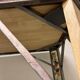 Bureau, table en bois, fer forgé et vitraux