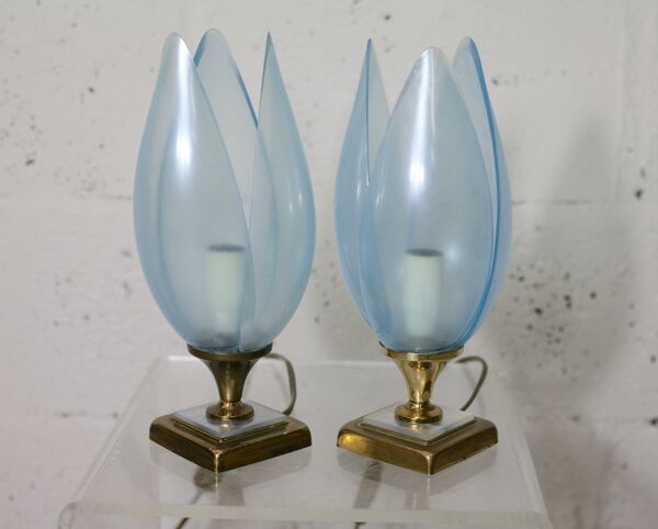 Paire de lampes bleues éditées par Rougier France circa 1970