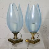 Pair of Blue Lamps edited by Rougier, France, circa 1970