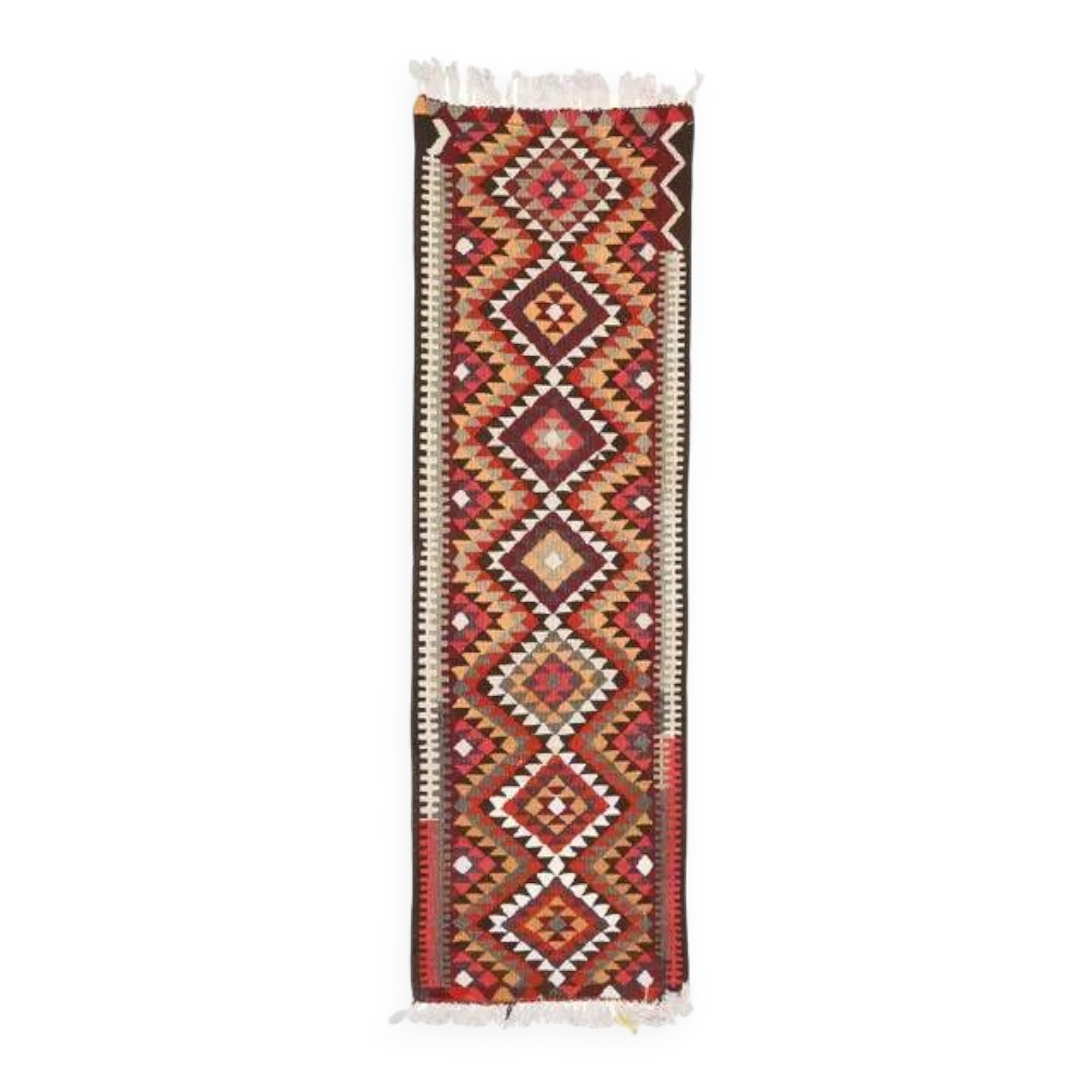 1970s Vintage Turkish Hand-Knotted Wool Cotton Red Runner Rug 89x294