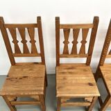 Set of 4 pine chairs, 1970s