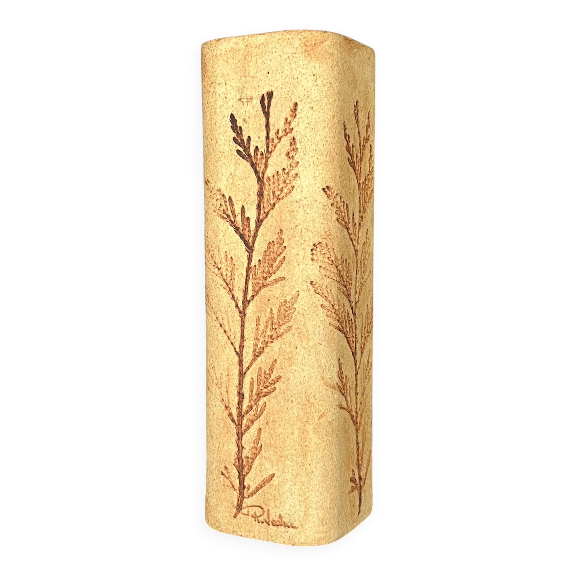 Stoneware vase with herbarium decoration by Raymonde Leduc, Vallauris, 1960s