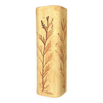 Vase en grès à décor d'herbier par Raymonde Leduc, Vallauris années 60