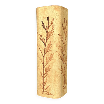 Vase en grès à décor d'herbier par Raymonde Leduc, Vallauris années 60