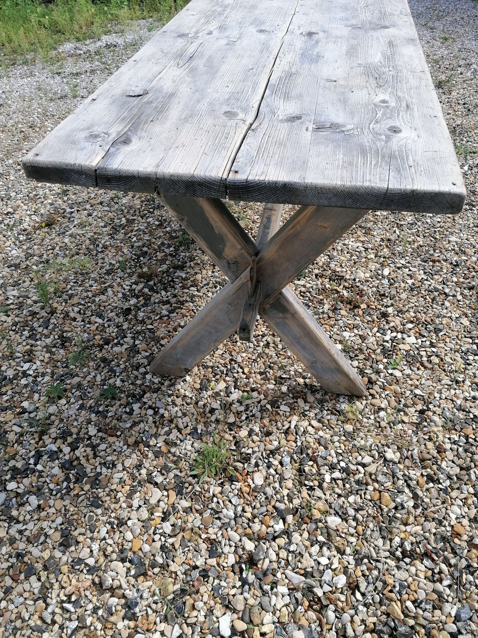 Table ferme  vintage en bois 2m, pieds en x