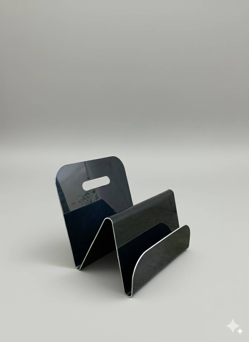 Vintage corrugated black thermoformed plastic magazine rack – 1970s