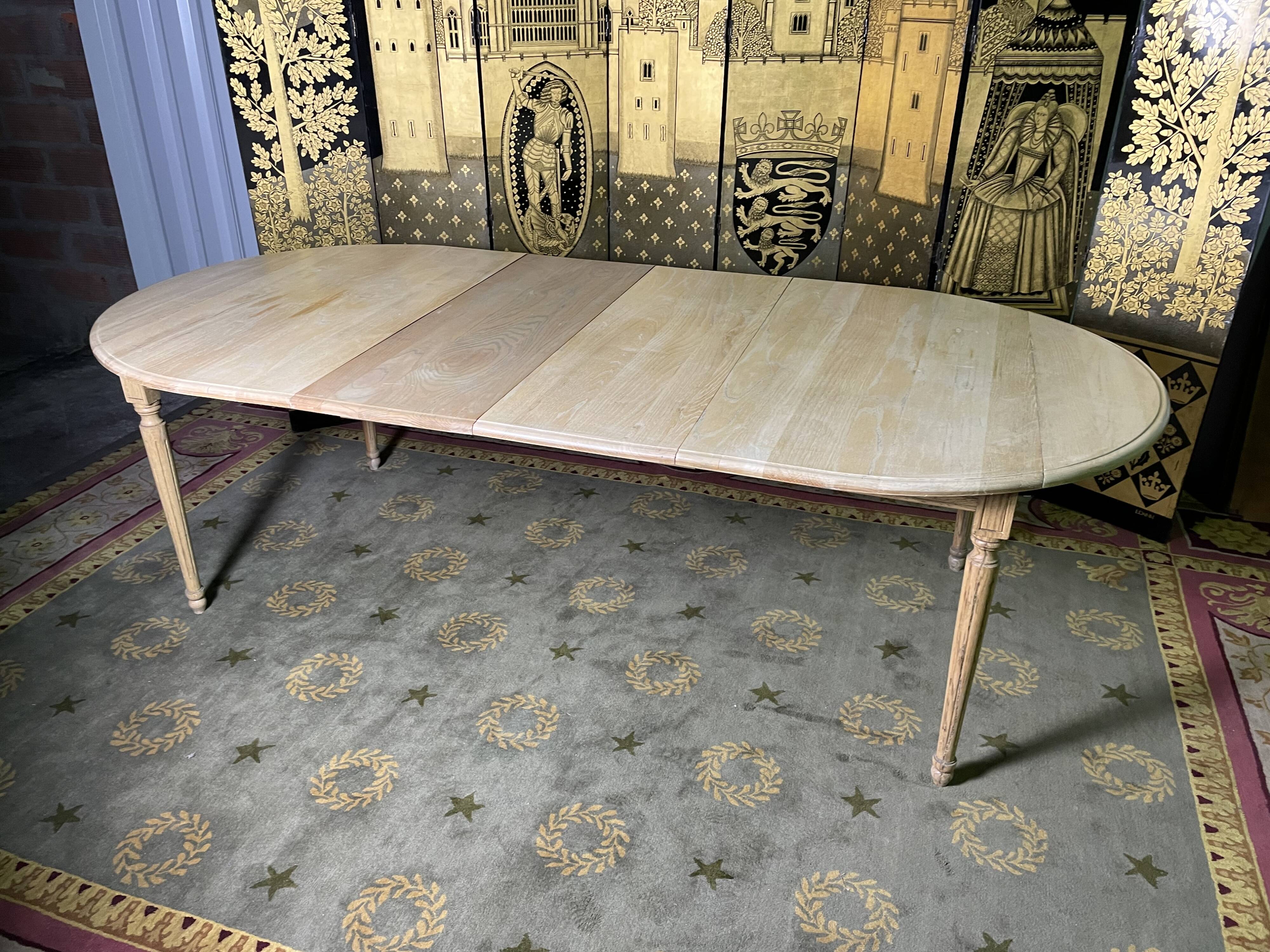 Louis XVI style dining table solid oak with 2 extensions