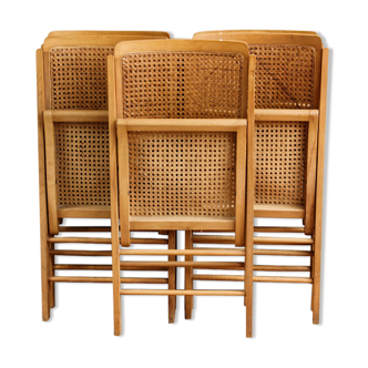 Set of 5 wooden folding chairs caned