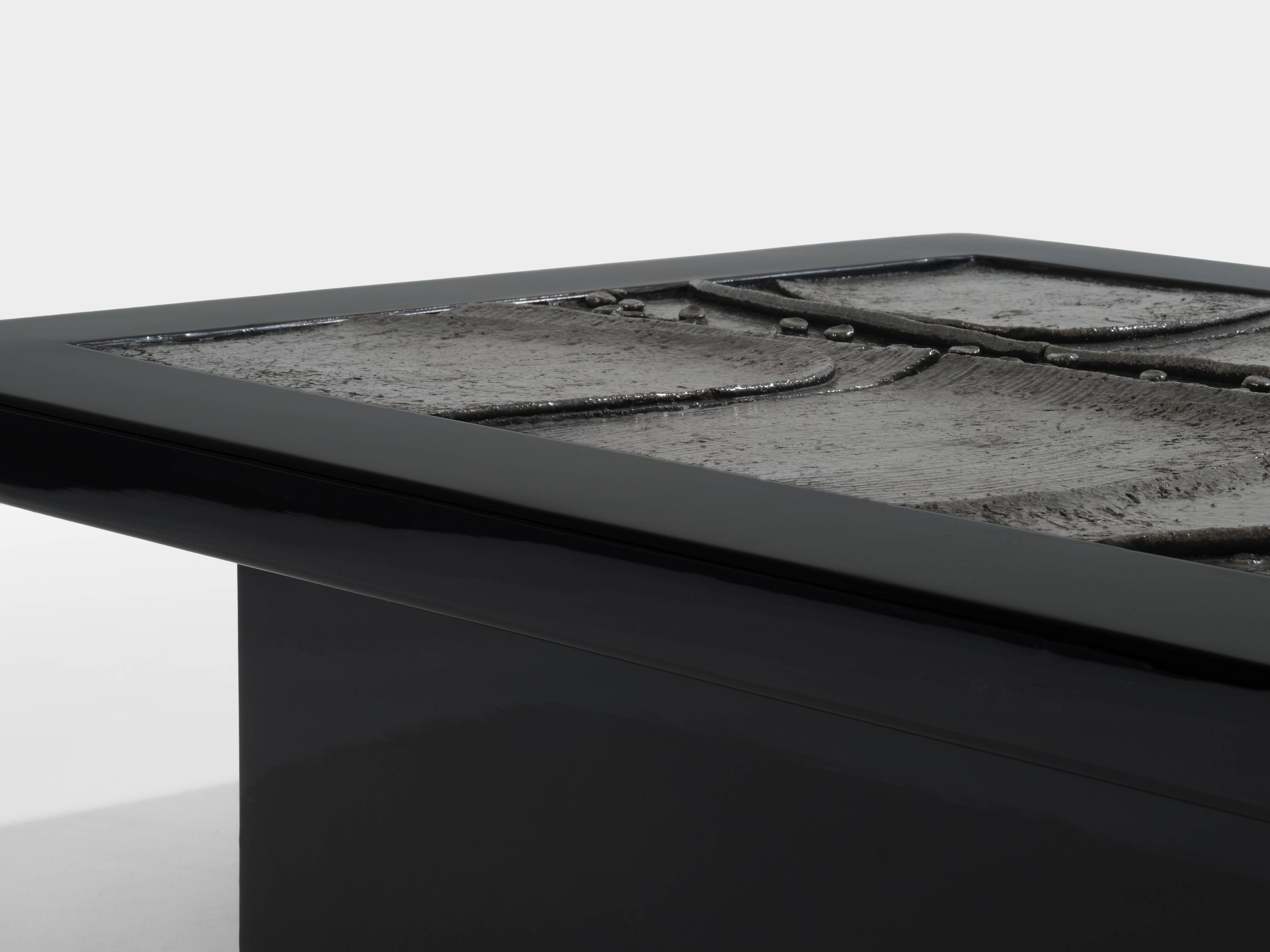 Brutalist Belgian ceramic lacquer coffee table Erik Deforce 1977