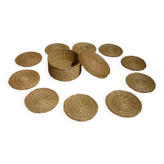 10 coasters in their wicker box