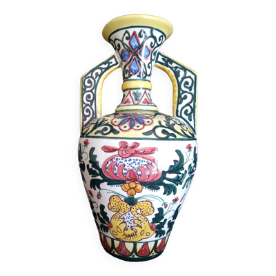 Vase Art Déco en céramique, motifs abstraits vivement colorés