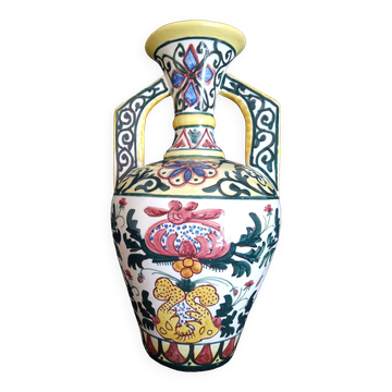 Art Deco ceramic vase with brightly colored abstract patterns