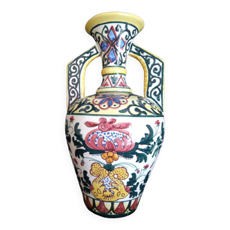 Vase Art Déco en céramique, motifs abstraits vivement colorés