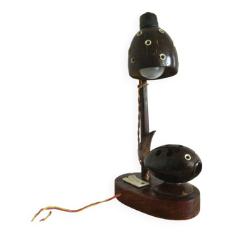 Wooden and coconut globe fish lamp