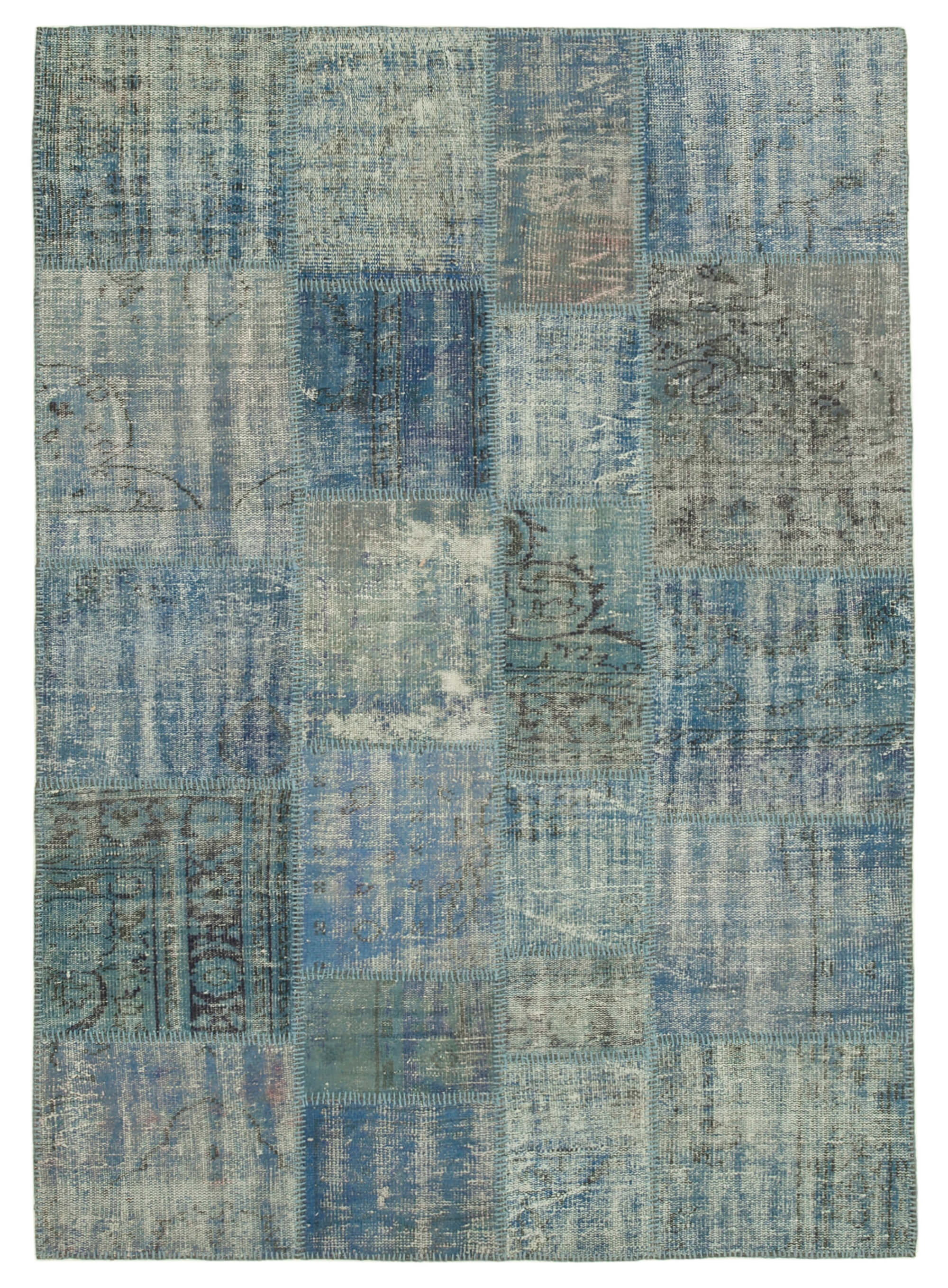 Handmade oriental contemporary 176 cm x 247 cm blue patchwork carpet