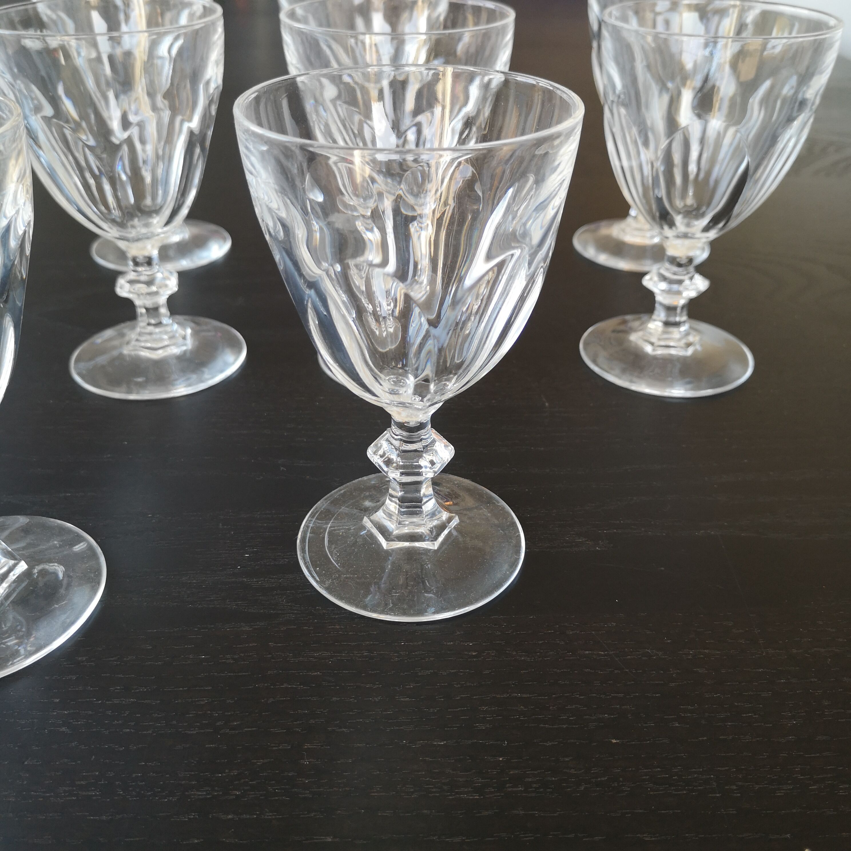 10 old crystal water glasses
