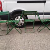 Garden set table and folding metal chairs