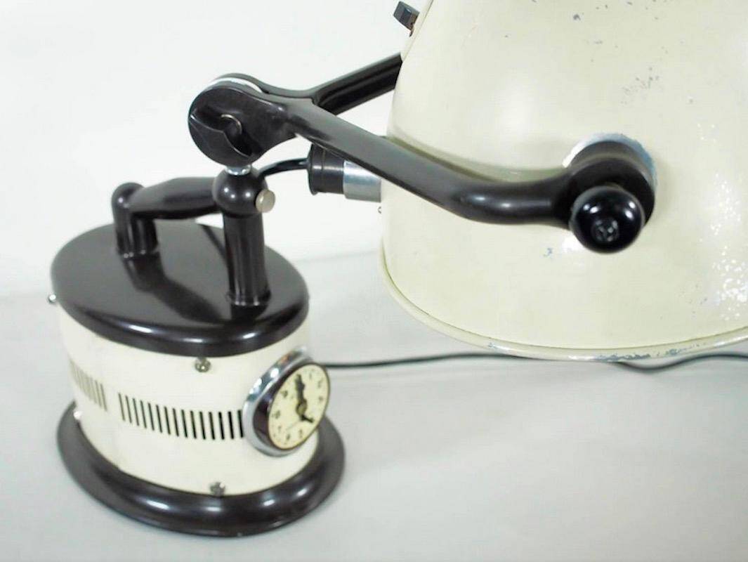 Black and white table lamp made from a 1940s solar lamp.