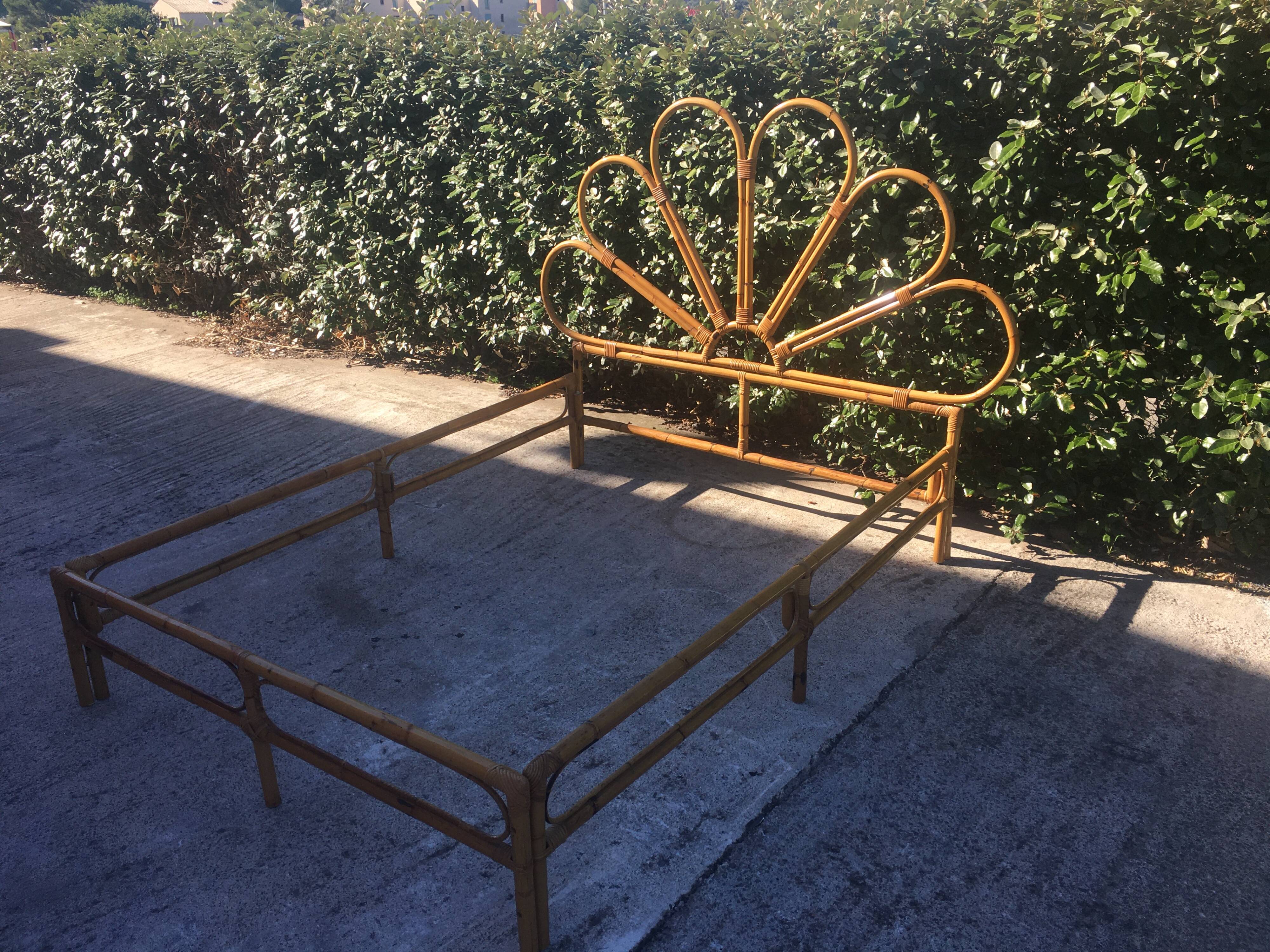 Bamboo bed and vintage rattan