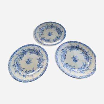 3 assiettes en faïence anglaise