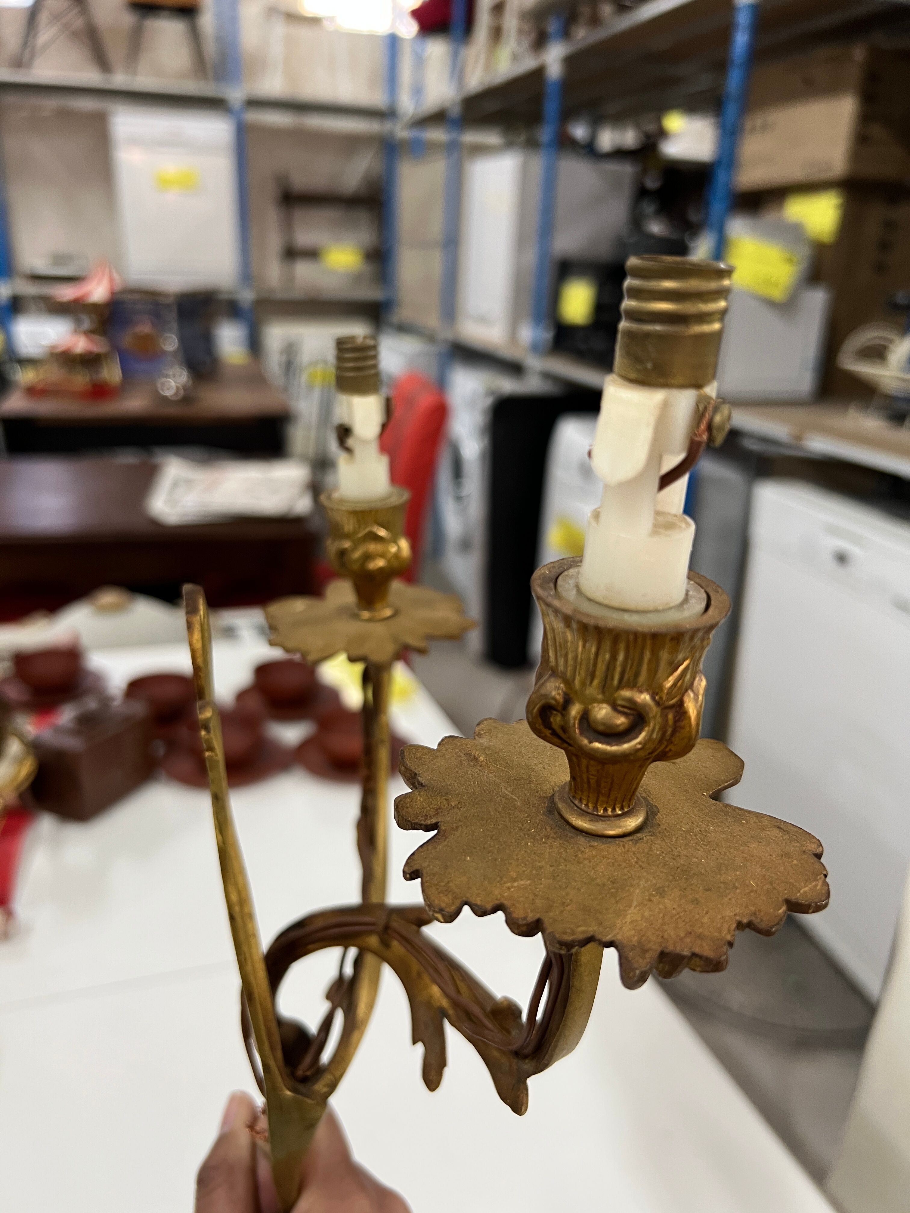 Pair of Louis XV wall lamps in gilded bronze