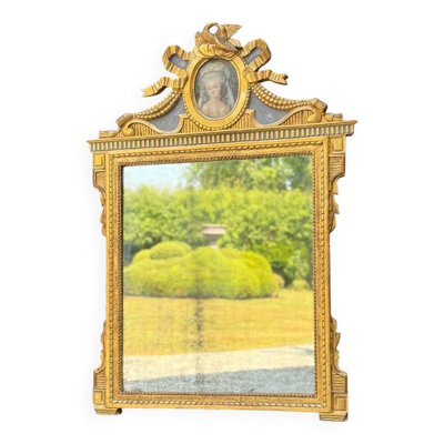 Grand Miroir Aux Colombes Enlacées, Louis XVI, Bois Doré Et Peint, XVIIIème