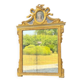 Large Mirror with Entwined Doves, Louis XVI, Gilded and Painted Wood, 18th Century