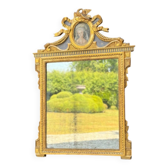 Grand Miroir Aux Colombes Enlacées, Louis XVI, Bois Doré Et Peint, XVIIIème
