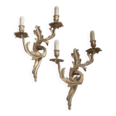 Pair of original antique bronze wall sconces.