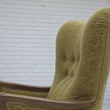 1960s, Danish highback armchair, furniture cotton/wool fabric, oak wood.