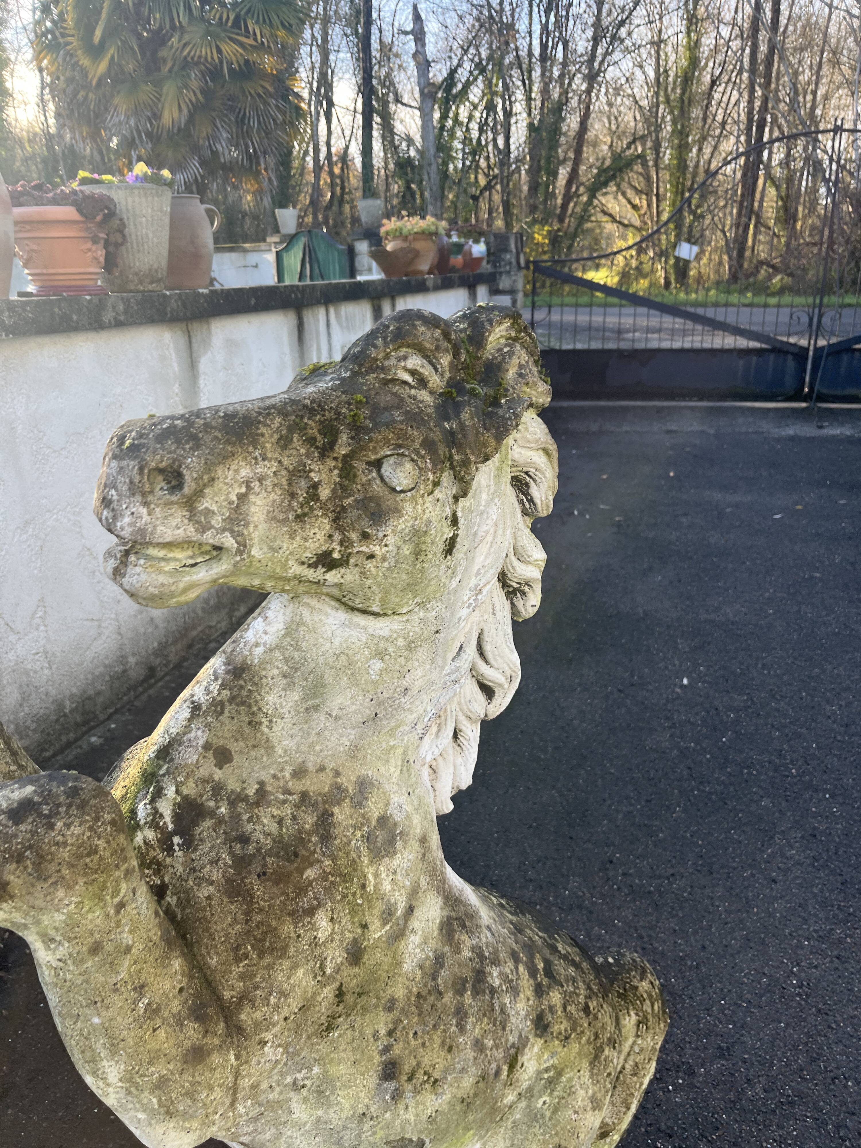 Large Garden Sculpture – Rearing Horse with beautiful patina