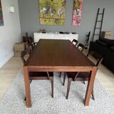 Walnut wood veneer table 200X100 H74 and 6 chairs