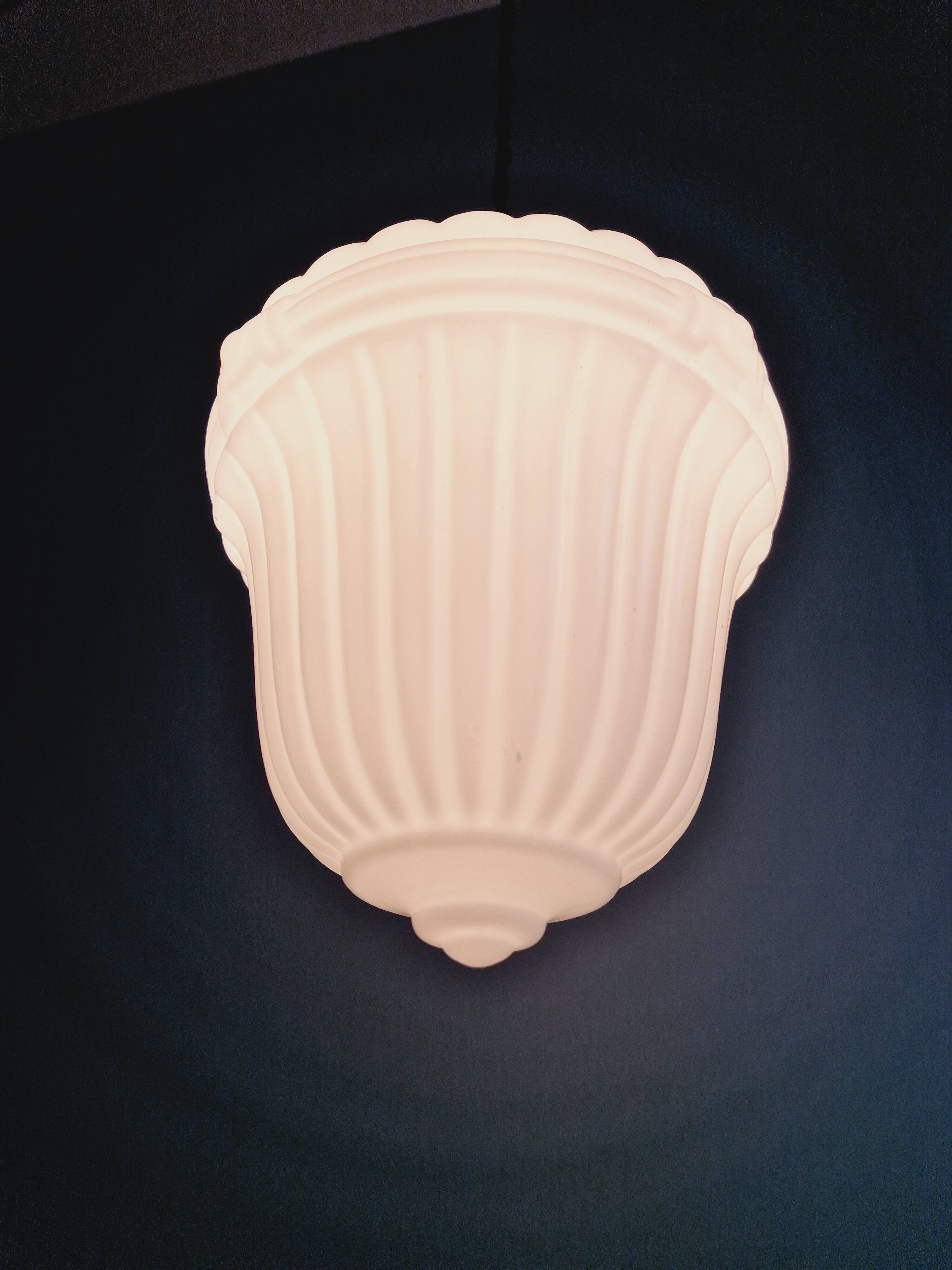 Art Deco pendant light in white opaline glass, 1920s-30s