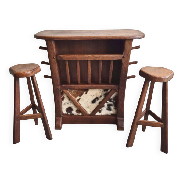 Bar et tabourets vintage brutaliste 1970