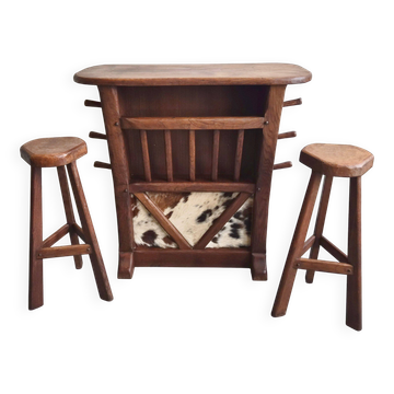 1970s vintage brutalist bar and stools