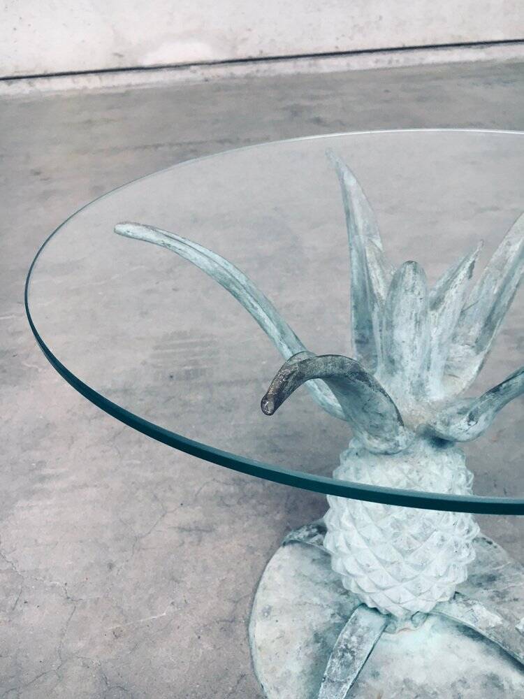 Hollywood Regency Style Brass Patinated Pineapple Side Tables, France, 1970s, Set of 2