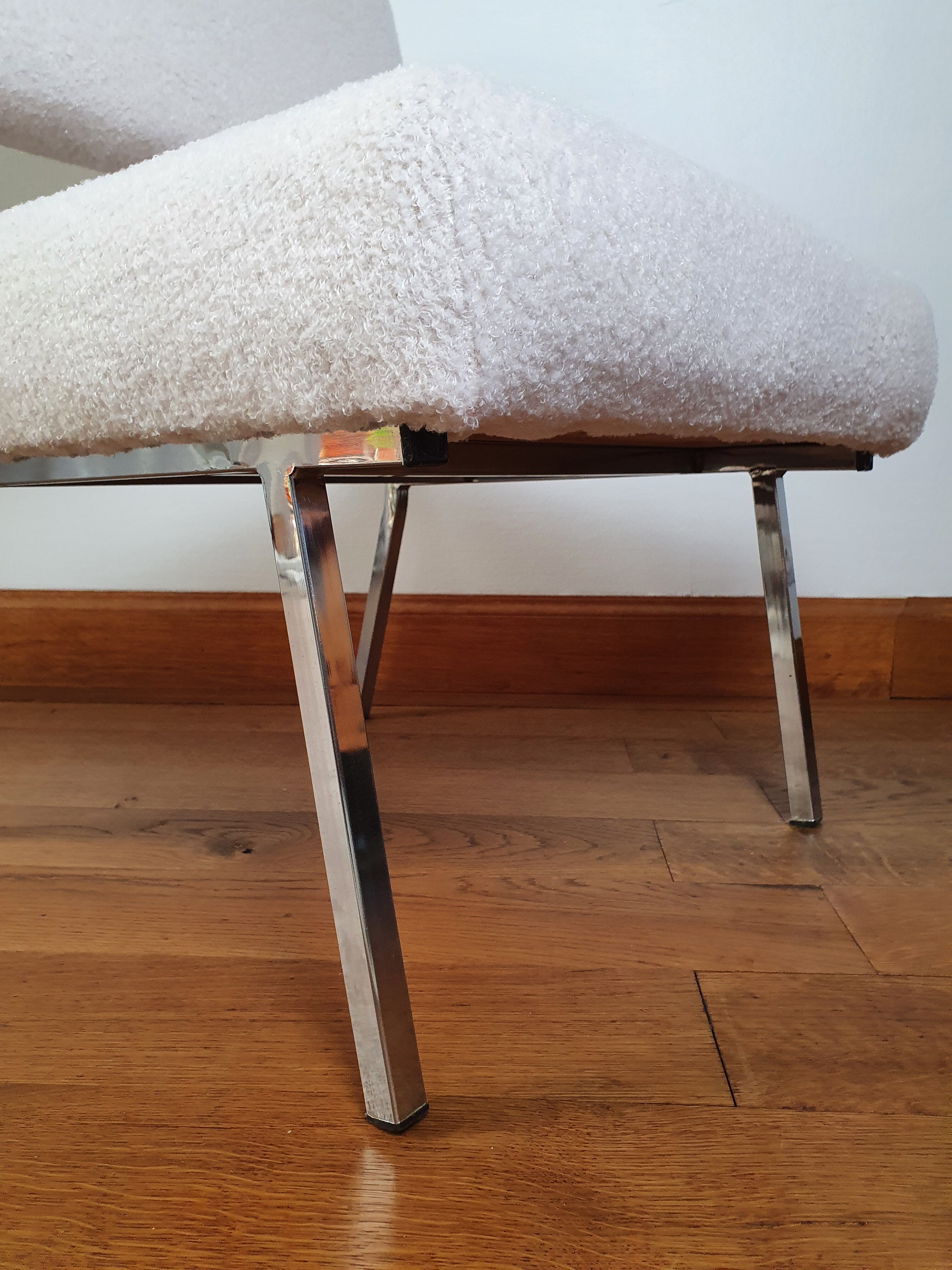 Armchair 60s chrome metal fabric buckle