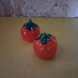 Salière et poivrière tomate en barbotine vintage