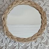 Old small round wicker mirror