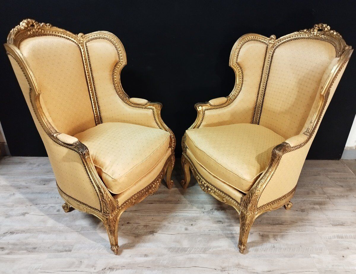 Pair of shepherdess style Louis XV gilded wood XIXth