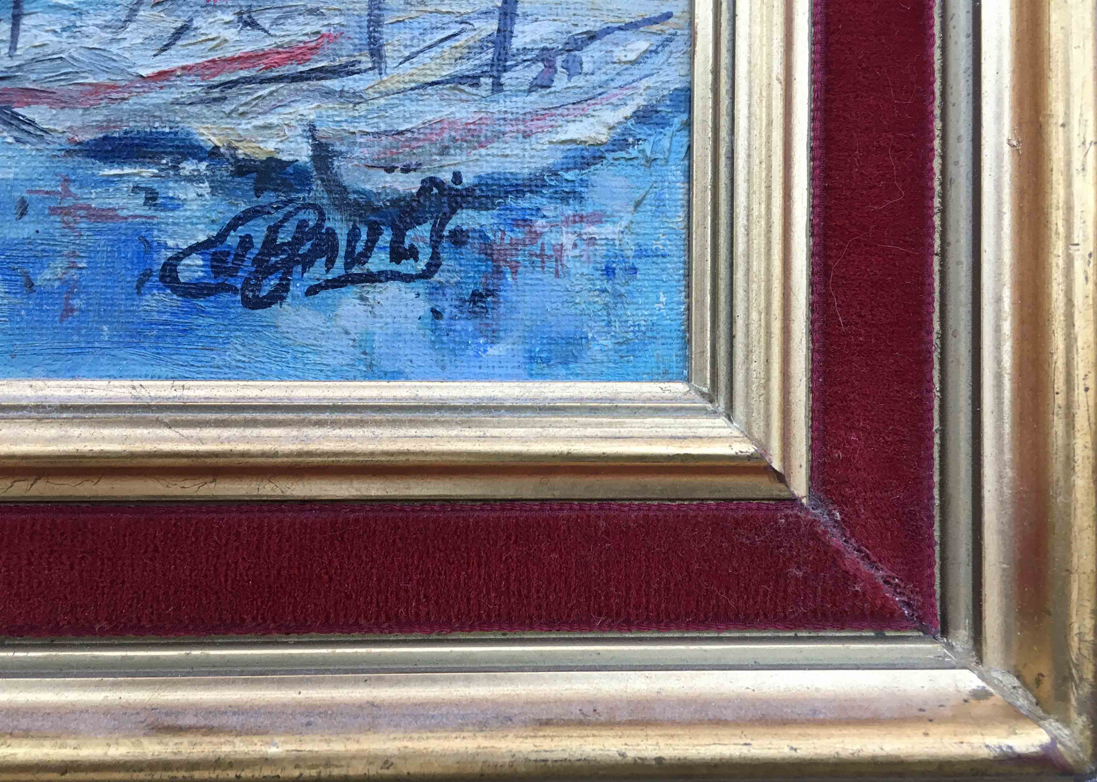 Painting port de Menton by Jacques Cuffaut, mid-twentieth century with frame
