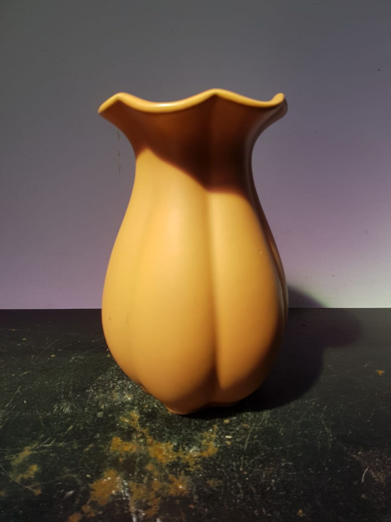 Old ceramic vase yellow corolla collar vintage