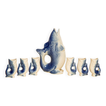 Set of 7 blue glass fish - Mid-20th century, Poland