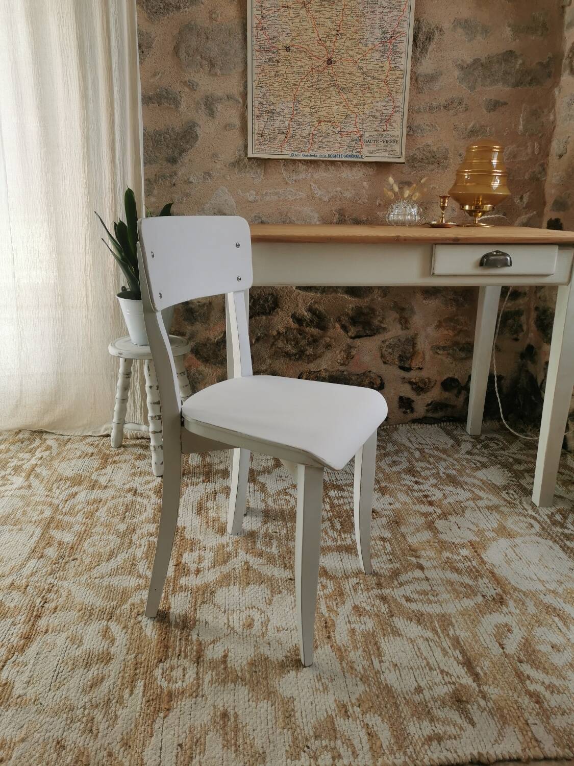 Small table, desk and its patinated chair