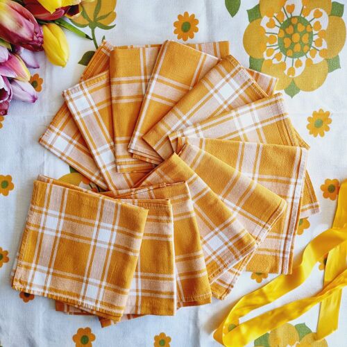 6 serviettes de table à carreaux orange