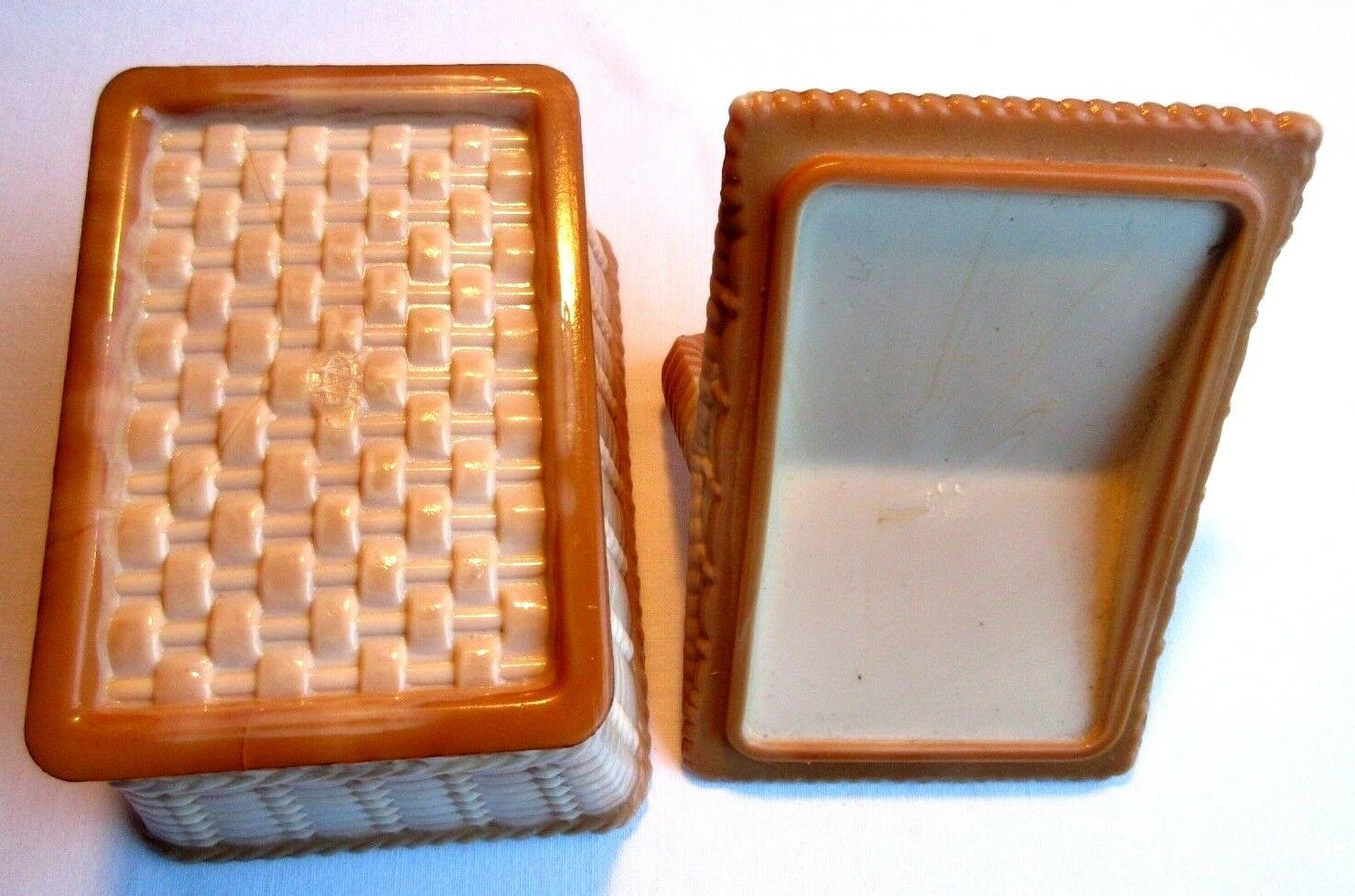 Candy, basket with beige and brown opaline lid, wicker style, PORTIEUX