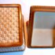 Candy, basket with beige and brown opaline lid, wicker style, PORTIEUX