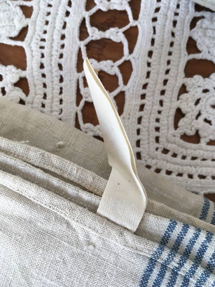 Pair of old dishcloths at marked blue stripes m.