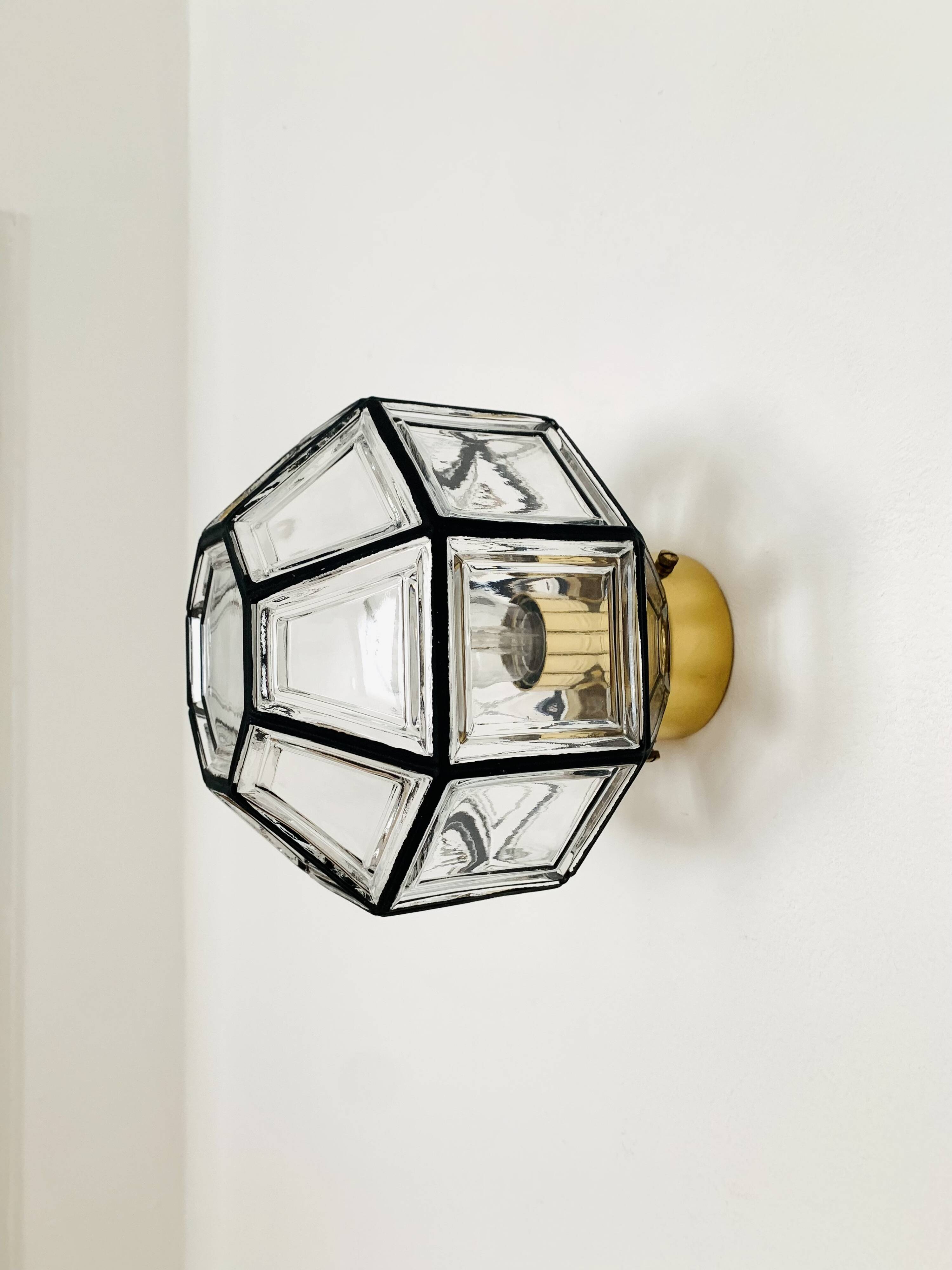 Lustre encastré en laiton et en verre cristal par Glashütte Limburg