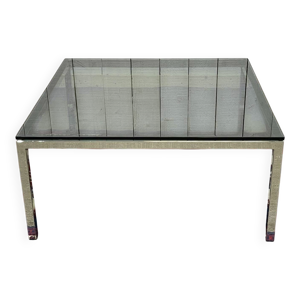 Table basse chromée et dessus verre des années 1980